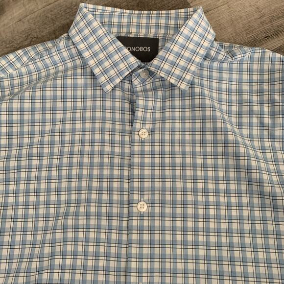 Bonobos Shirt Mens Medium Blue Plaid Tailored Slim Fit Nylon Blend Performance - Picture 1 of 7